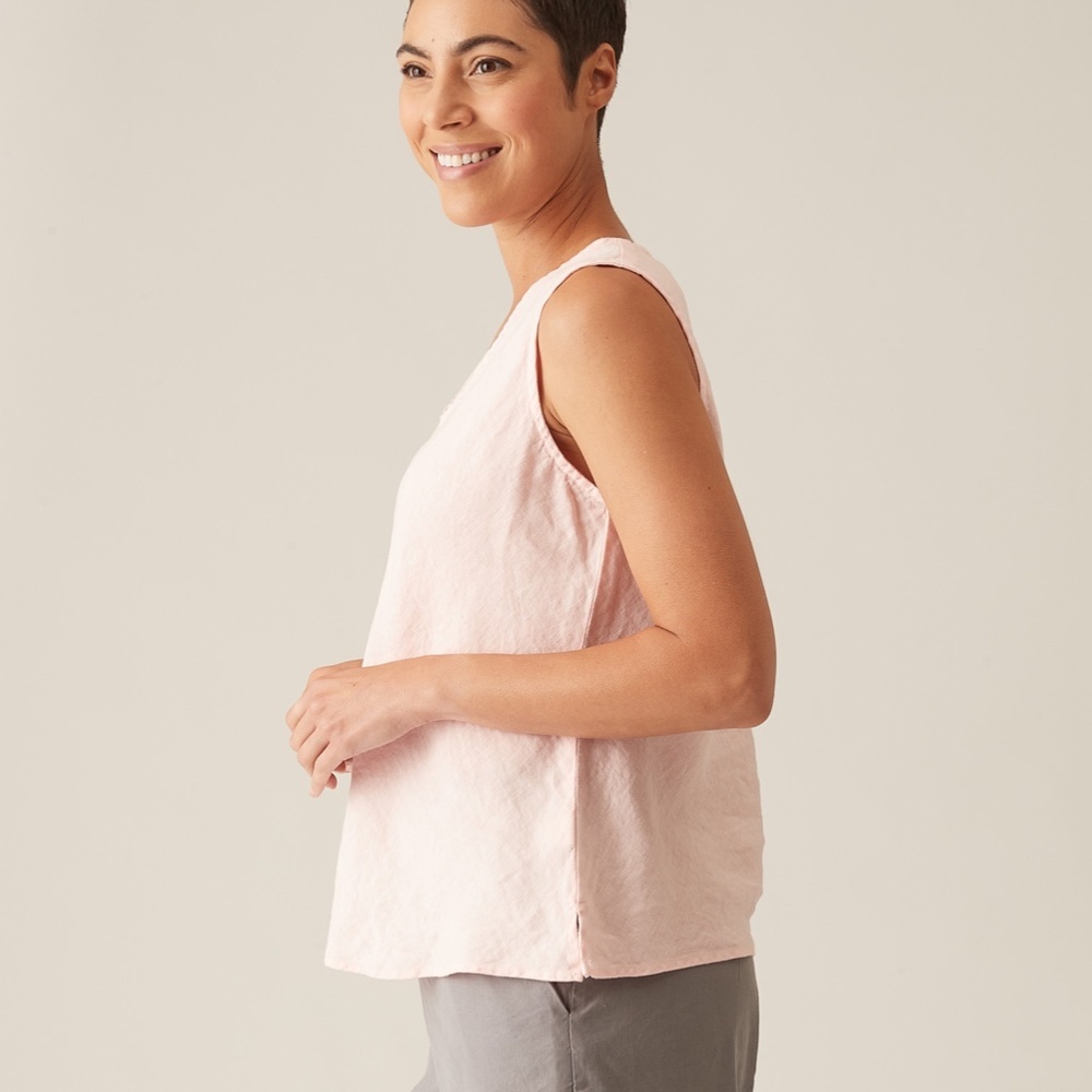 cut loose Pink V-Neck Sleeveless Linen Tank Top 21.5" P2P - Picture 7 of 9